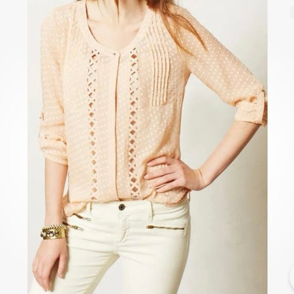 MEADOW RUE ANTHROPOLOGIE Adoria Silk Top Peach Size Medium